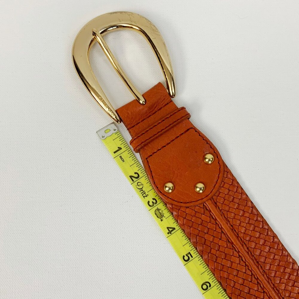 MICHAEL KORS Wide Leather Busket Weave Brown Belt Gold Buckle Sz M - Picture 11 of 16